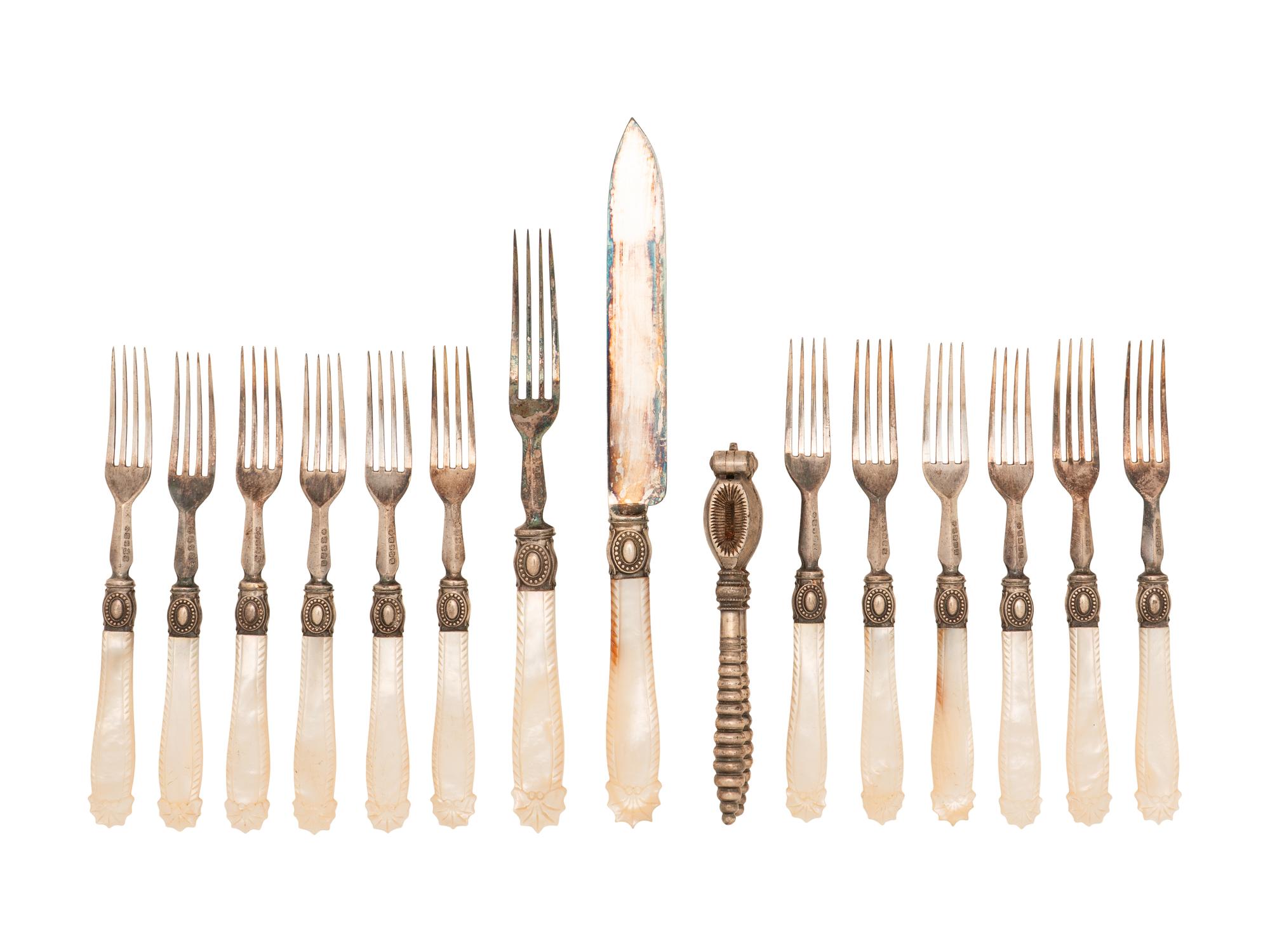 An English Cased Silver-Plate and Mother-of-Pearl Dessert Service