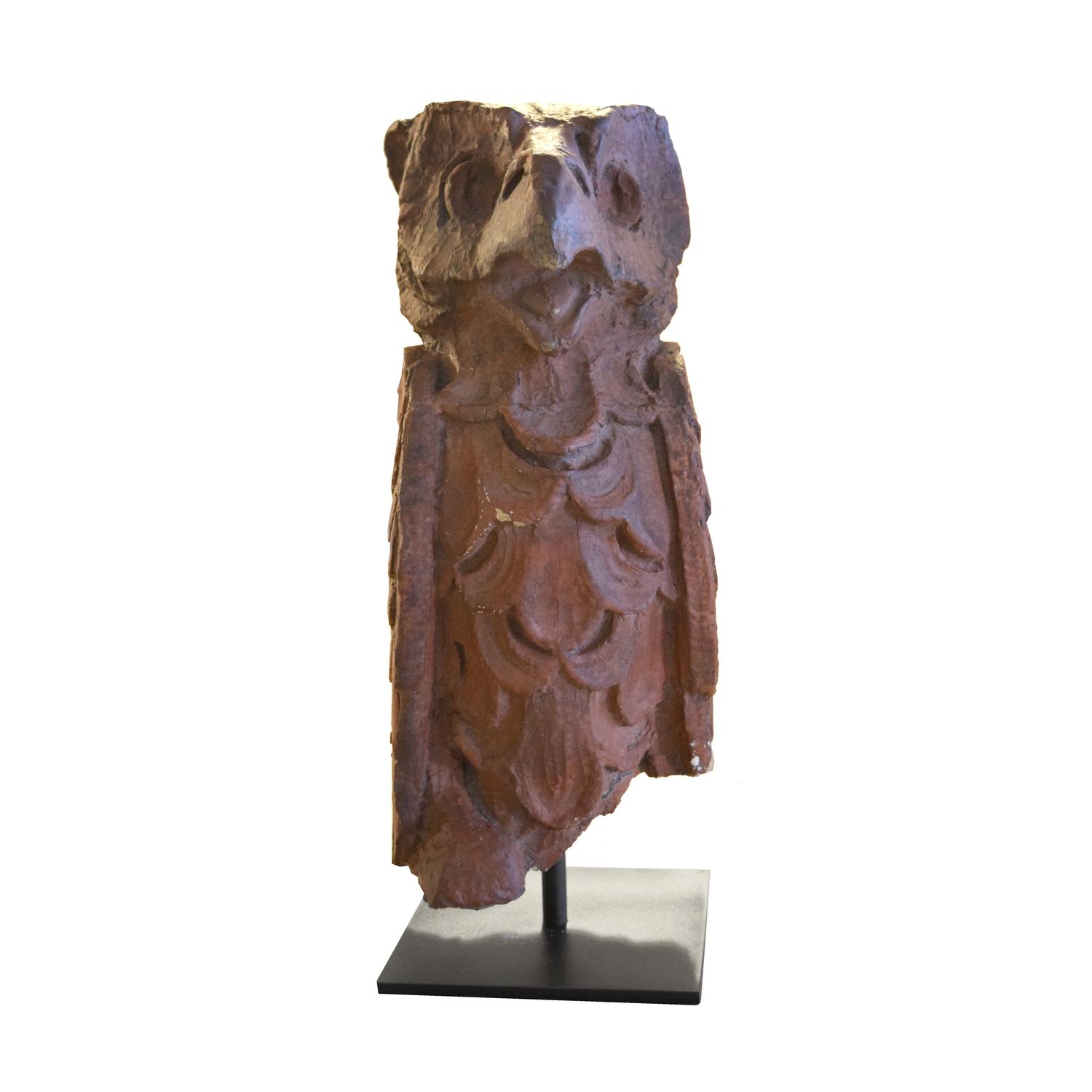 A Terra Cotta Building Ornament in the Form of an Owl 6" W x 6" D x 16" H — United States, Circa 1920