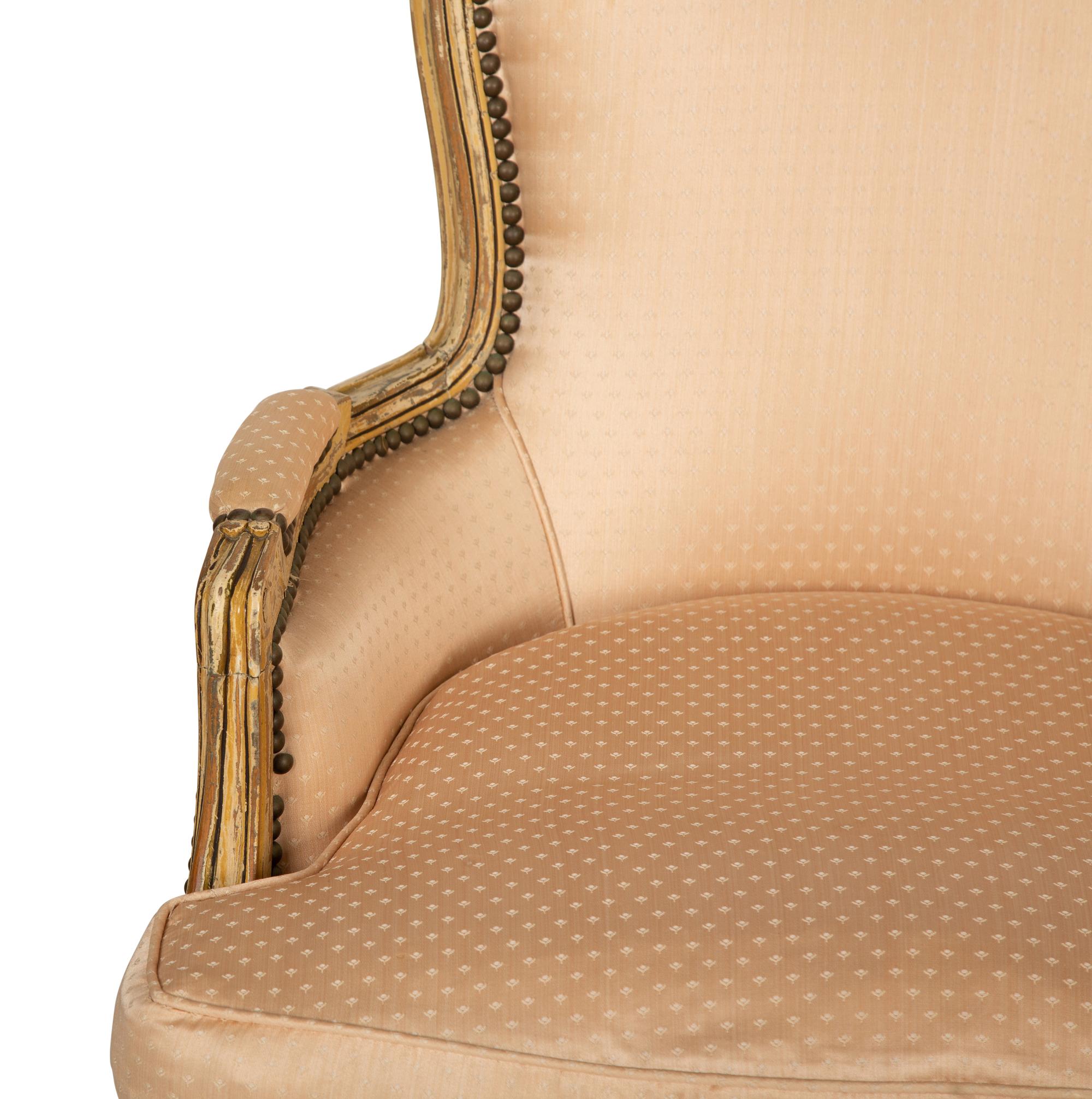 A Pair of Louis XV Style Carved and Painted Bergères — 19th/20th Century