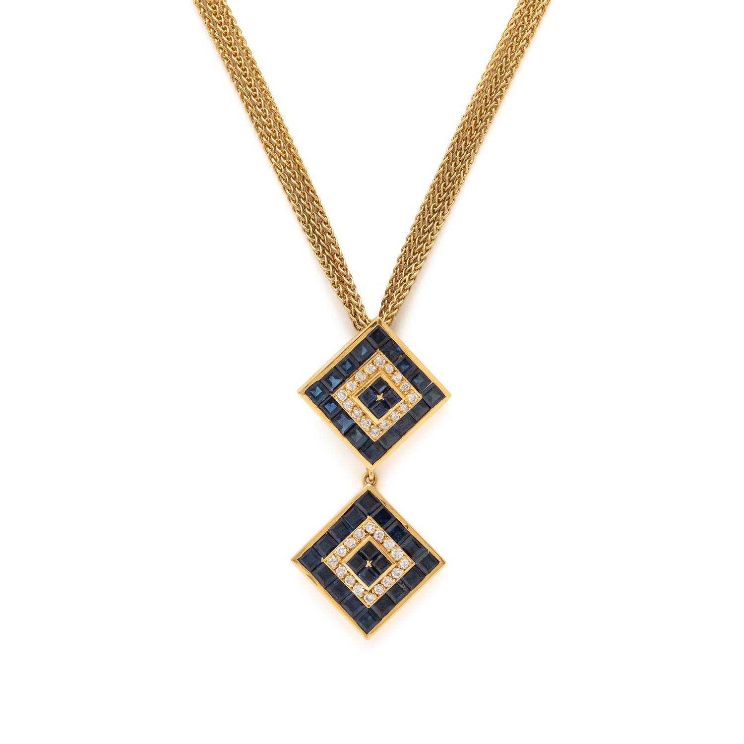 Sapphire, Diamond, and Yellow Gold Pendant Necklace
