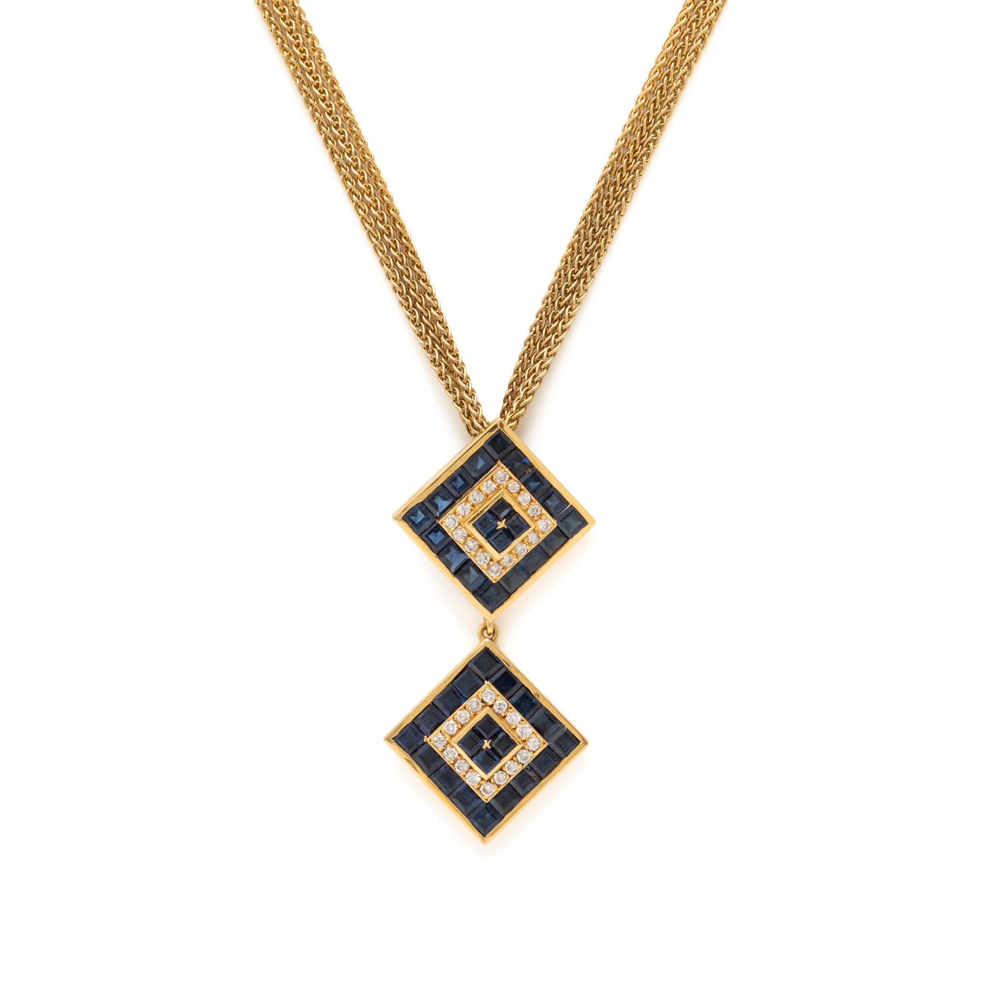 Sapphire, Diamond, and Yellow Gold Pendant Necklace