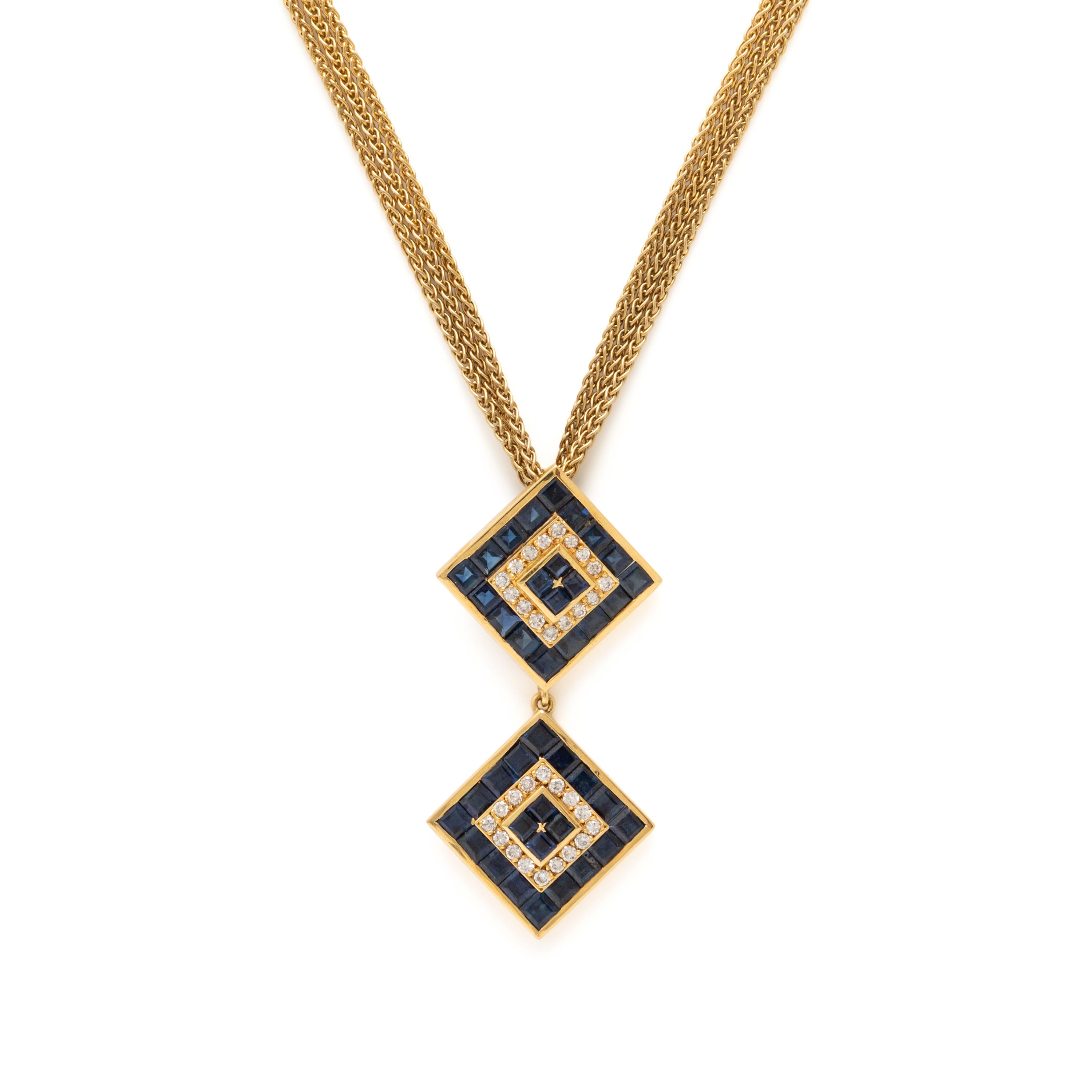 Sapphire, Diamond, and Yellow Gold Pendant Necklace