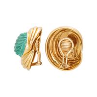 TAMBETTI, YELLOW GOLD AND CARVED AQUAMARINE CLIP EARRINGS