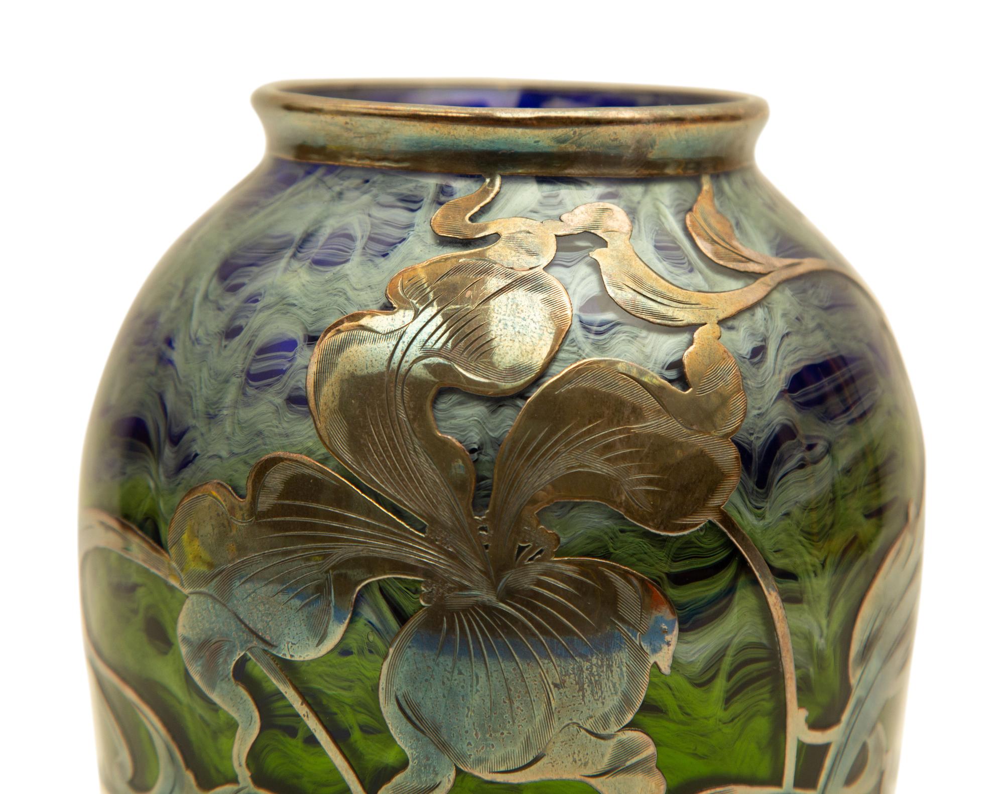 A Loetz Titania Sterling Overlaid Glass Vase