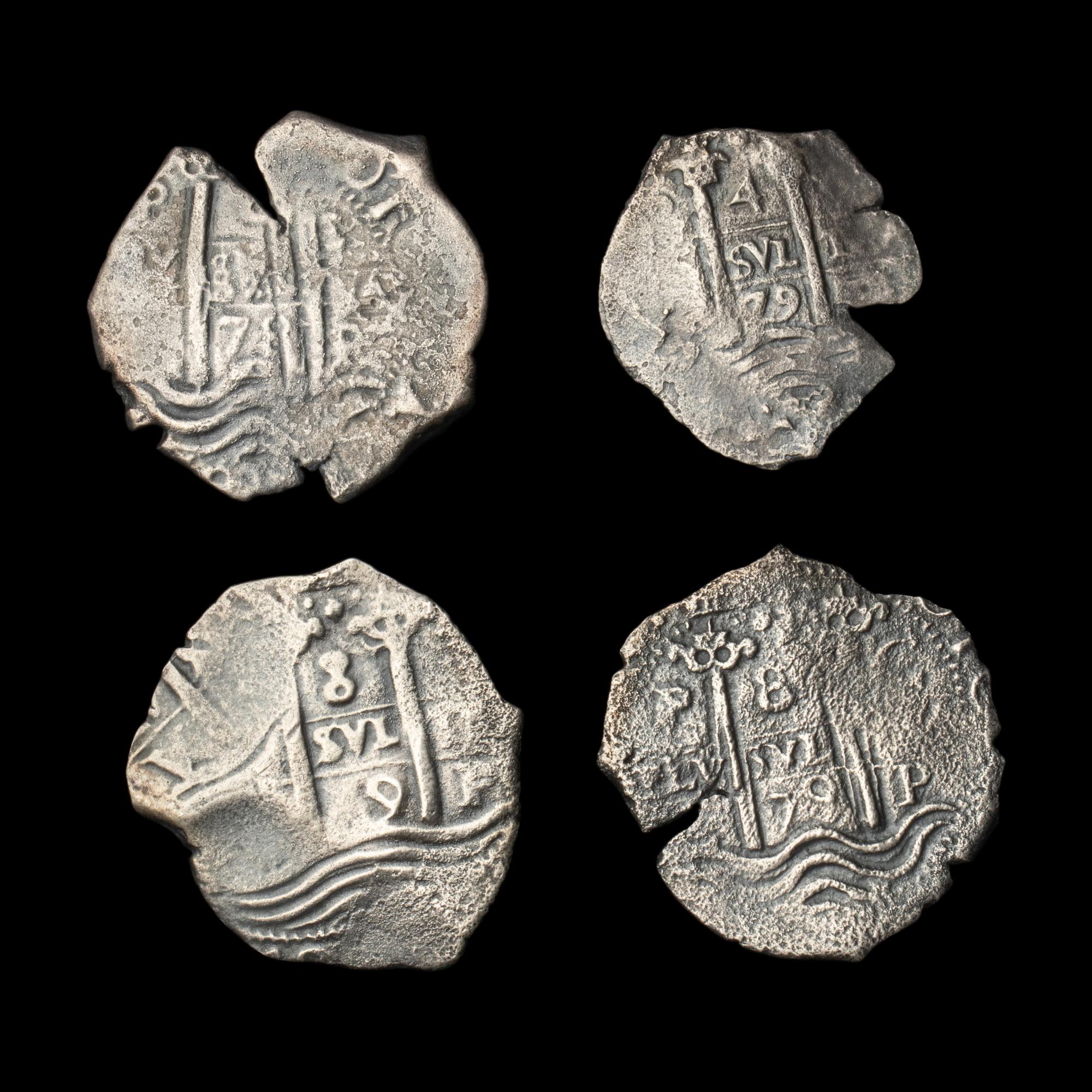 [SPANISH EMPIRE] PORT ROYAL. A Group of Three 1670s 8-Reales and One 1679 4-Reales Coins; 4 Coins total.