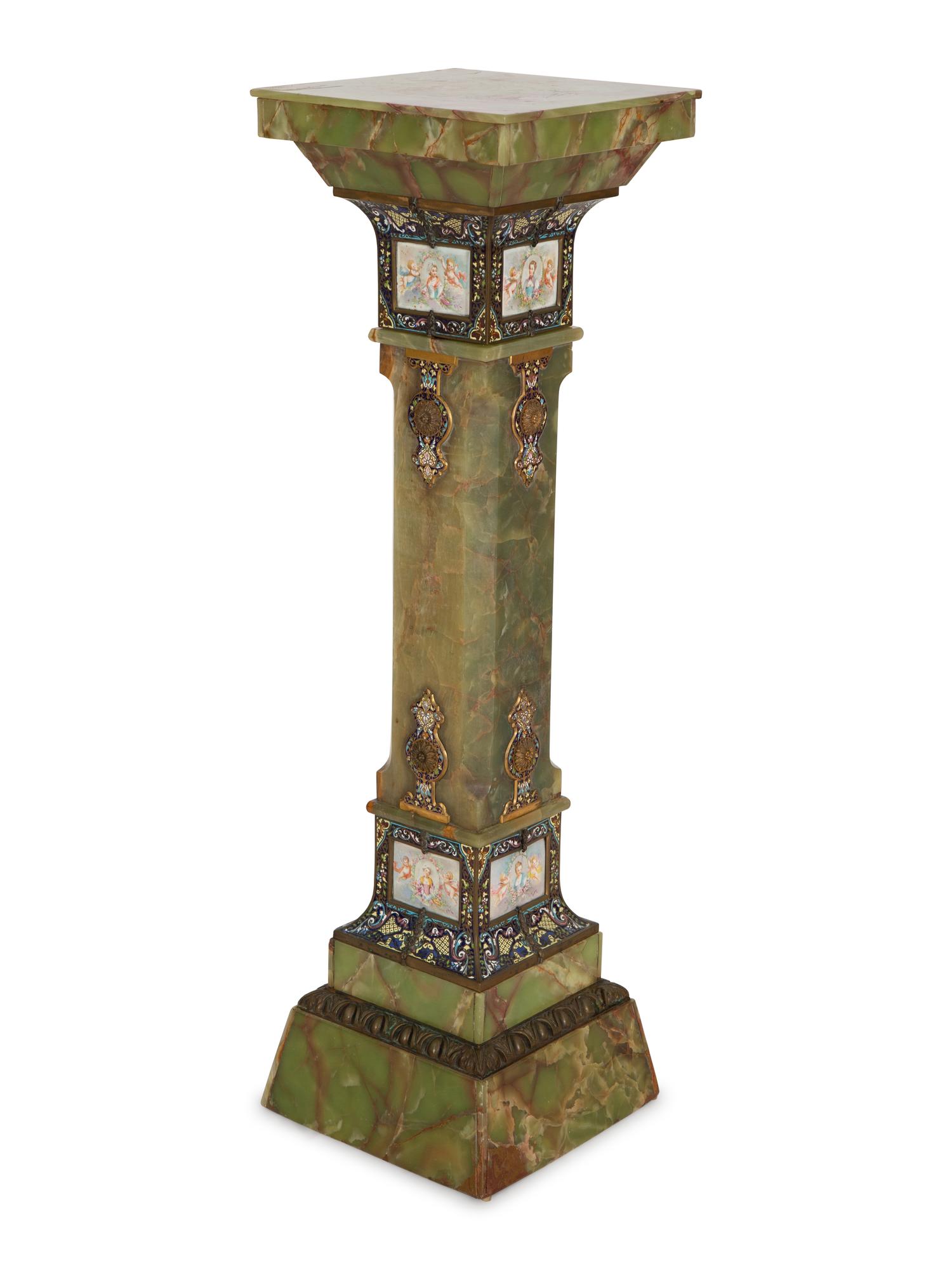 A French Champleve Enamel Mounted Onyx Pedestal — Late 19th/Early 20th Century