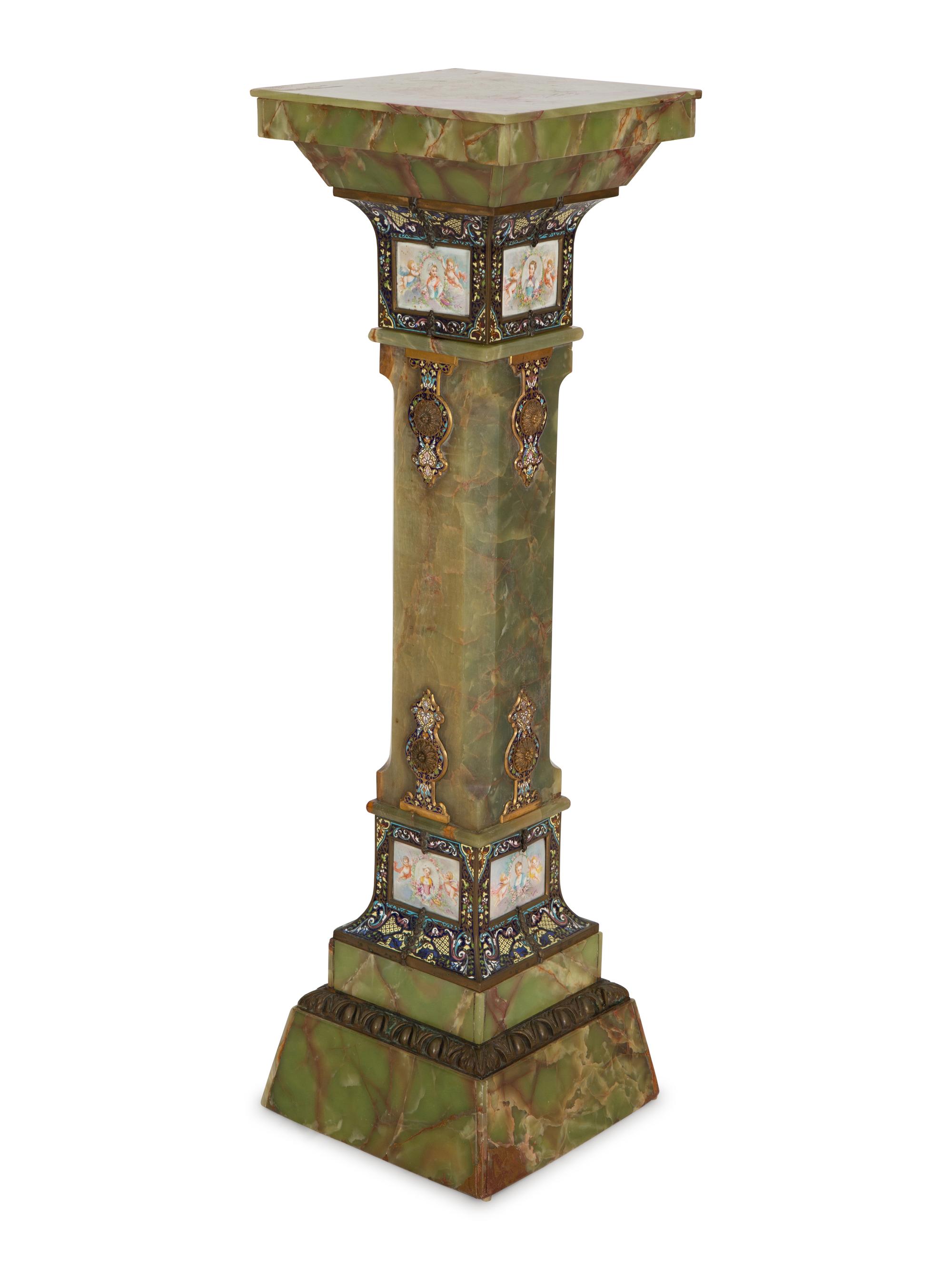 A French Champleve Enamel Mounted Onyx Pedestal — Late 19th/Early 20th Century