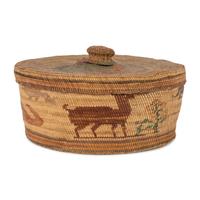 Large Nuu-chah-nulth / Makah Polychrome Lidded Basket, with Woodland Critters