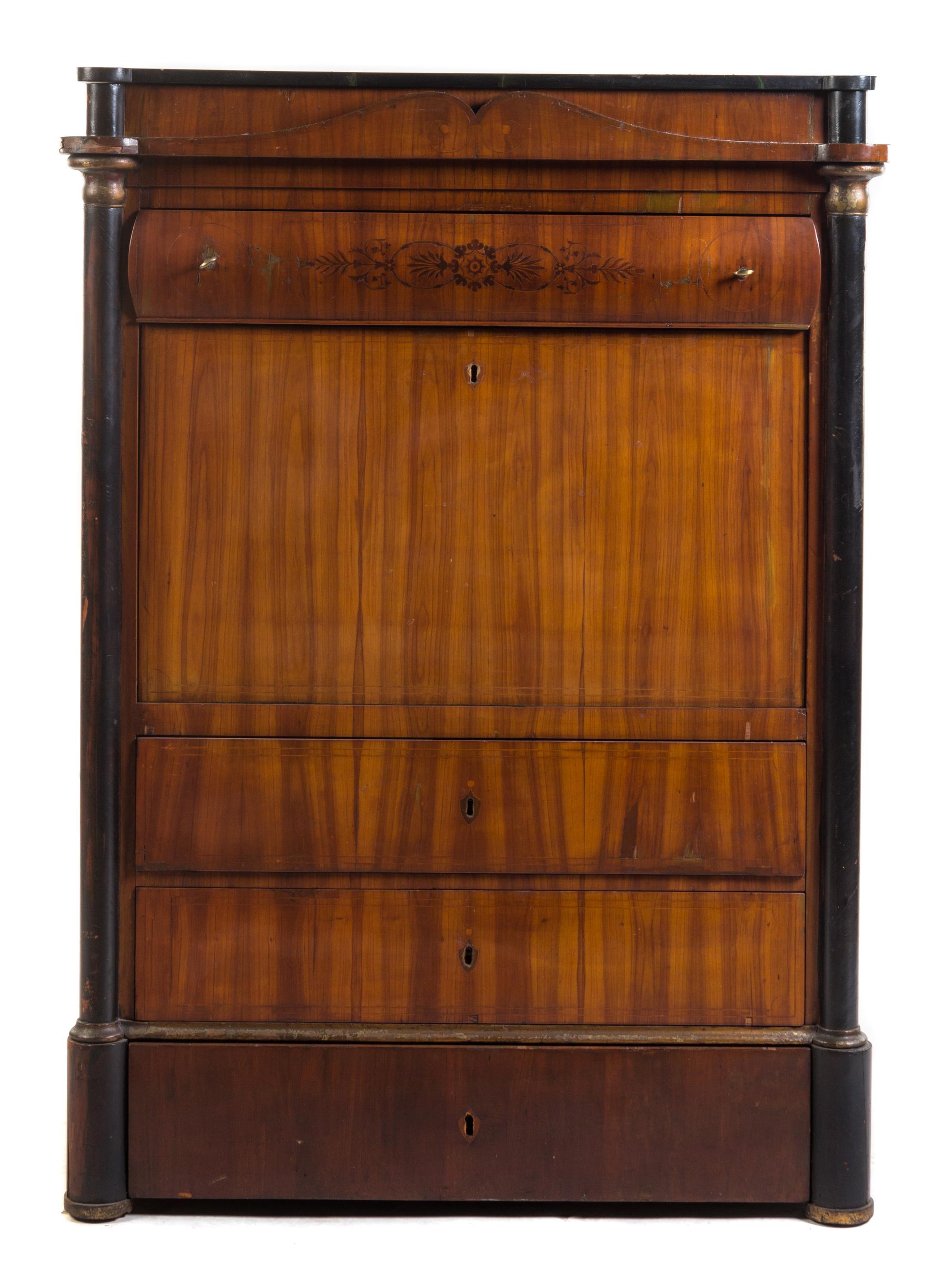 A Biedermeier Birch Secretaire a Abattant Height 59 x width 43 x depth 23 inches.