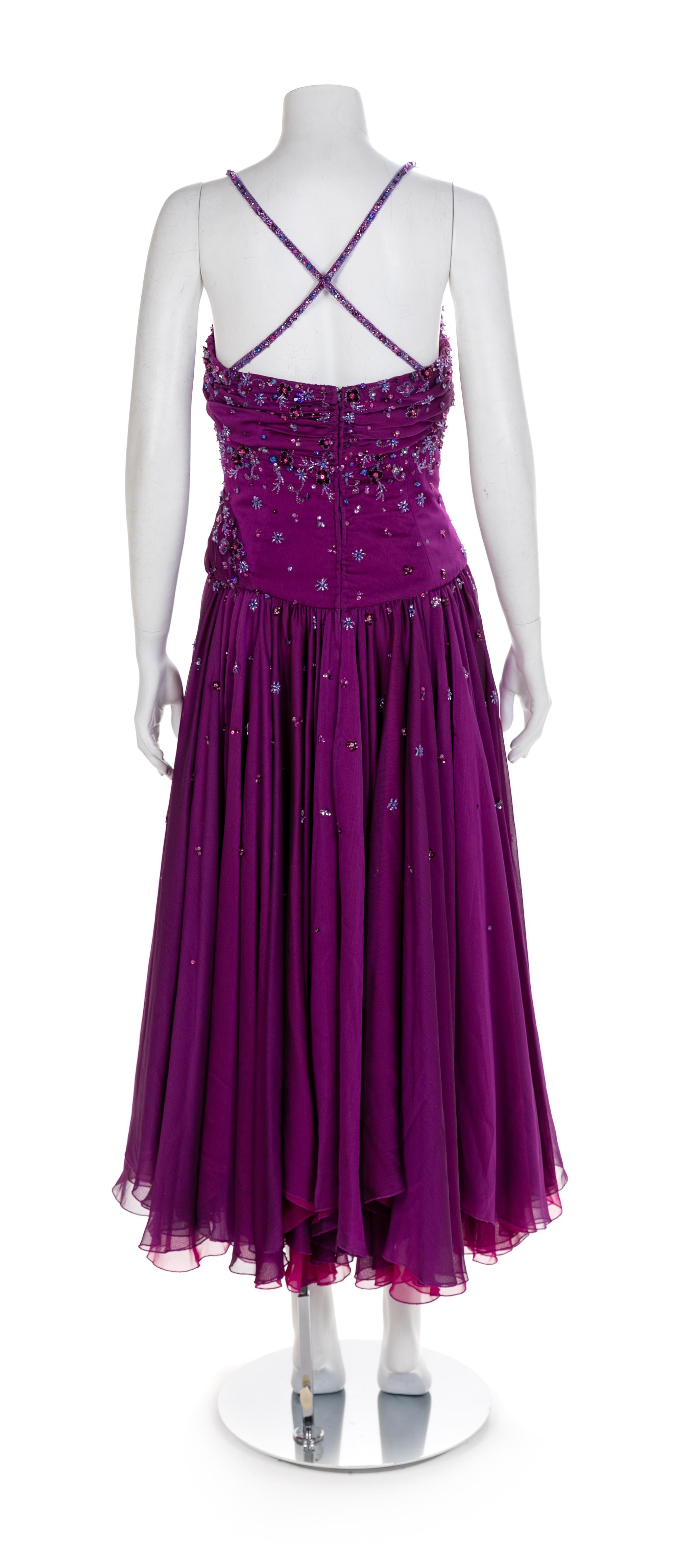Two Draped and Beaded Chiffon Dresses, 1980-90s