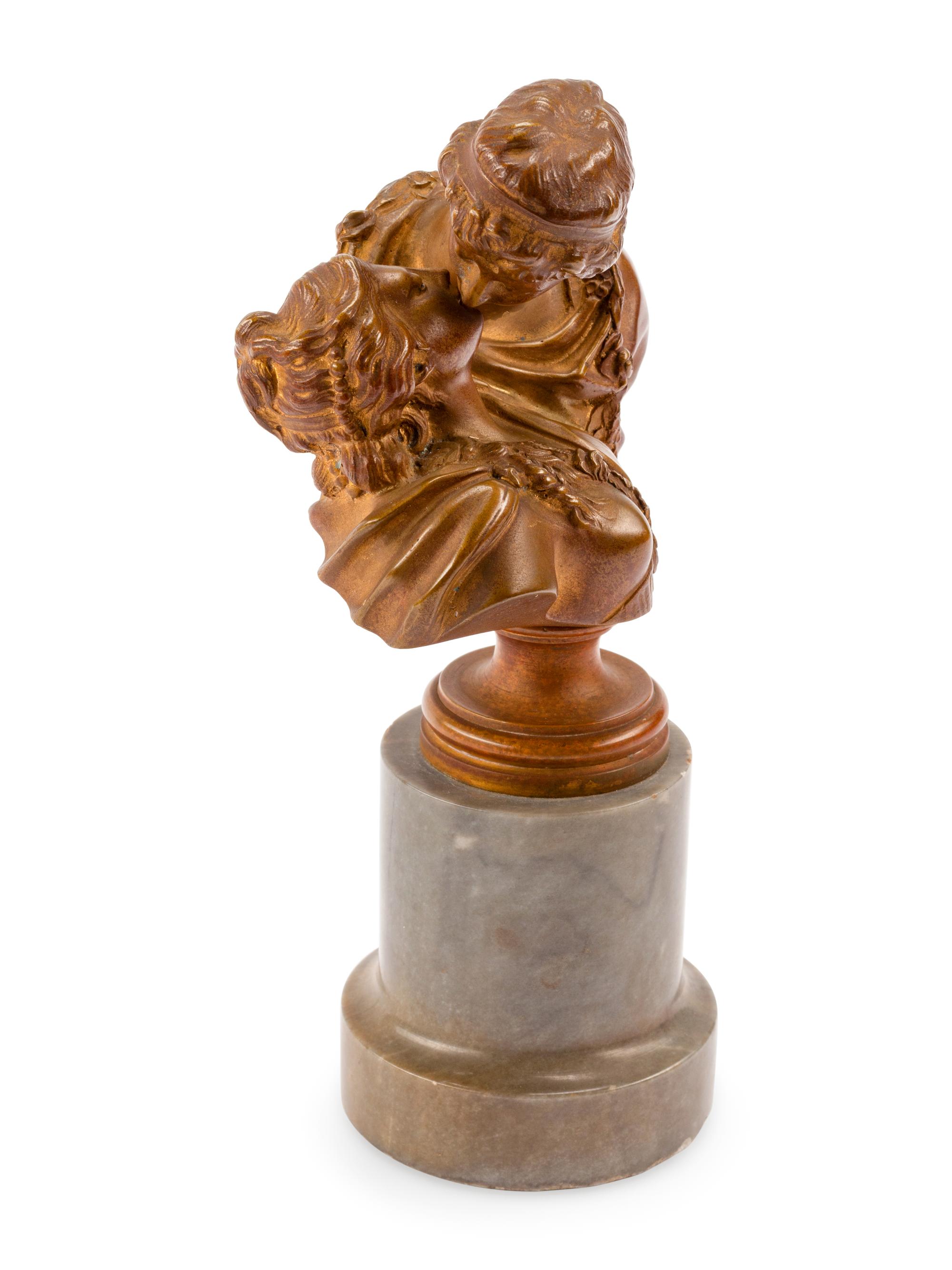A French Gilt Bronze and Marble Bust of Lovers After Jean-Antoine Houdon