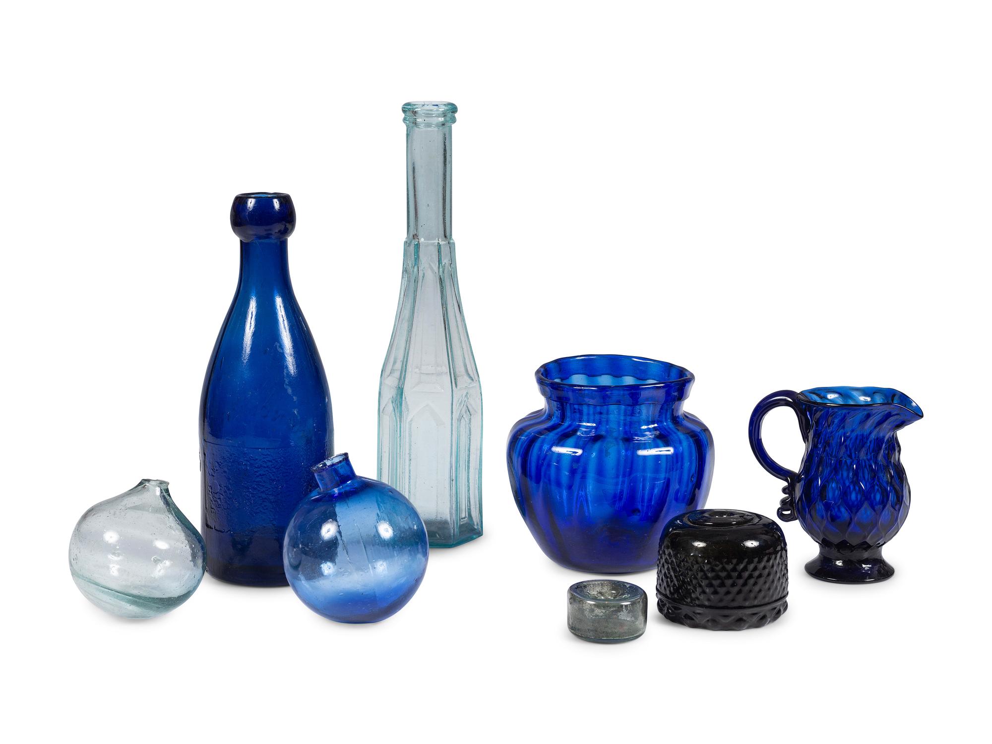 Eight Early American Blown and Pattern Molded Glass Vessels