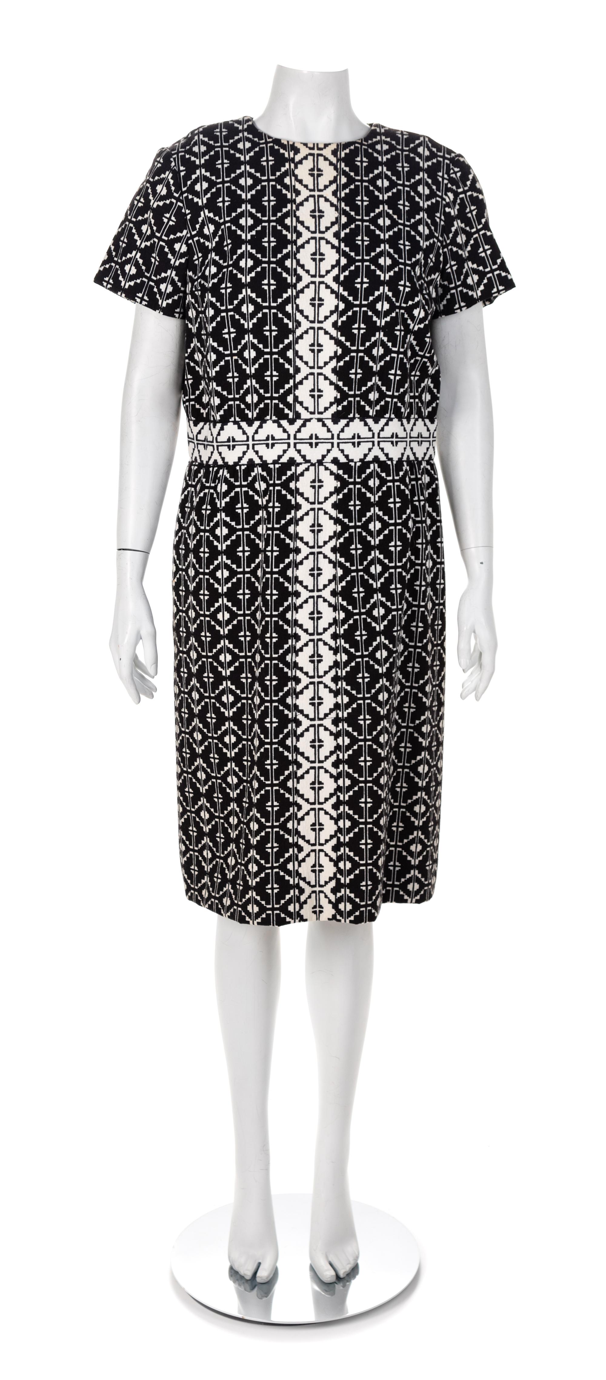Elaine Ames Two-Piece Black and White Geometric Cotton Ensemble, 1960s No size label