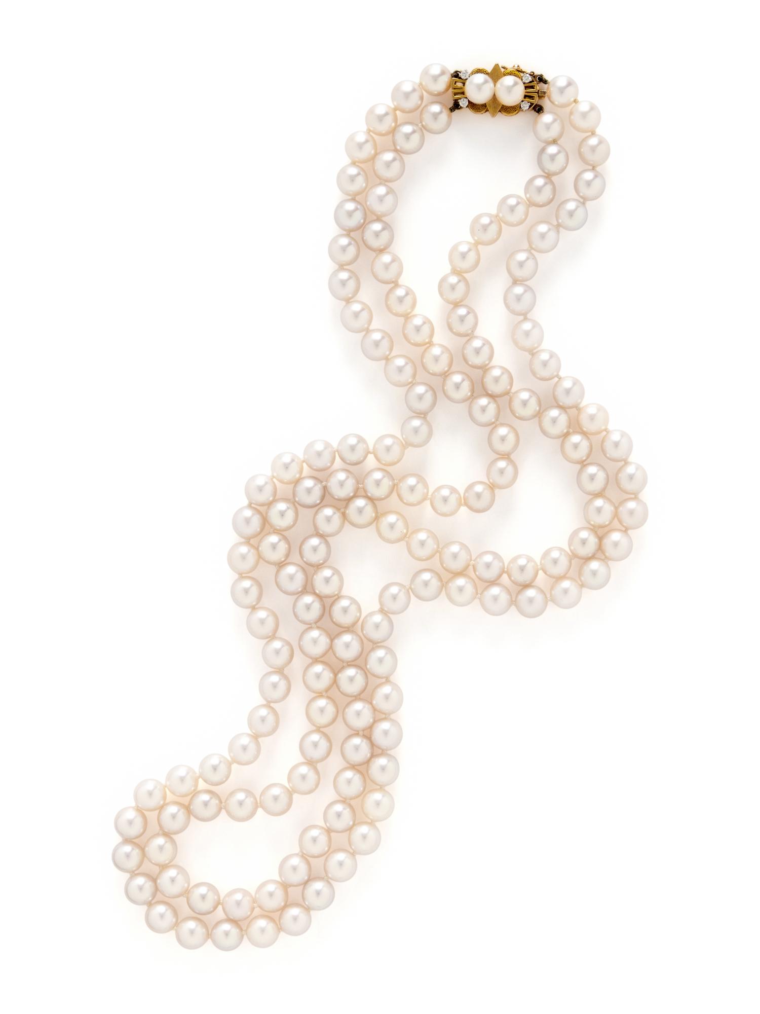 CULTURED PEARL AND DIAMOND NECKLACE