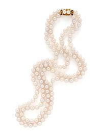 CULTURED PEARL AND DIAMOND NECKLACE