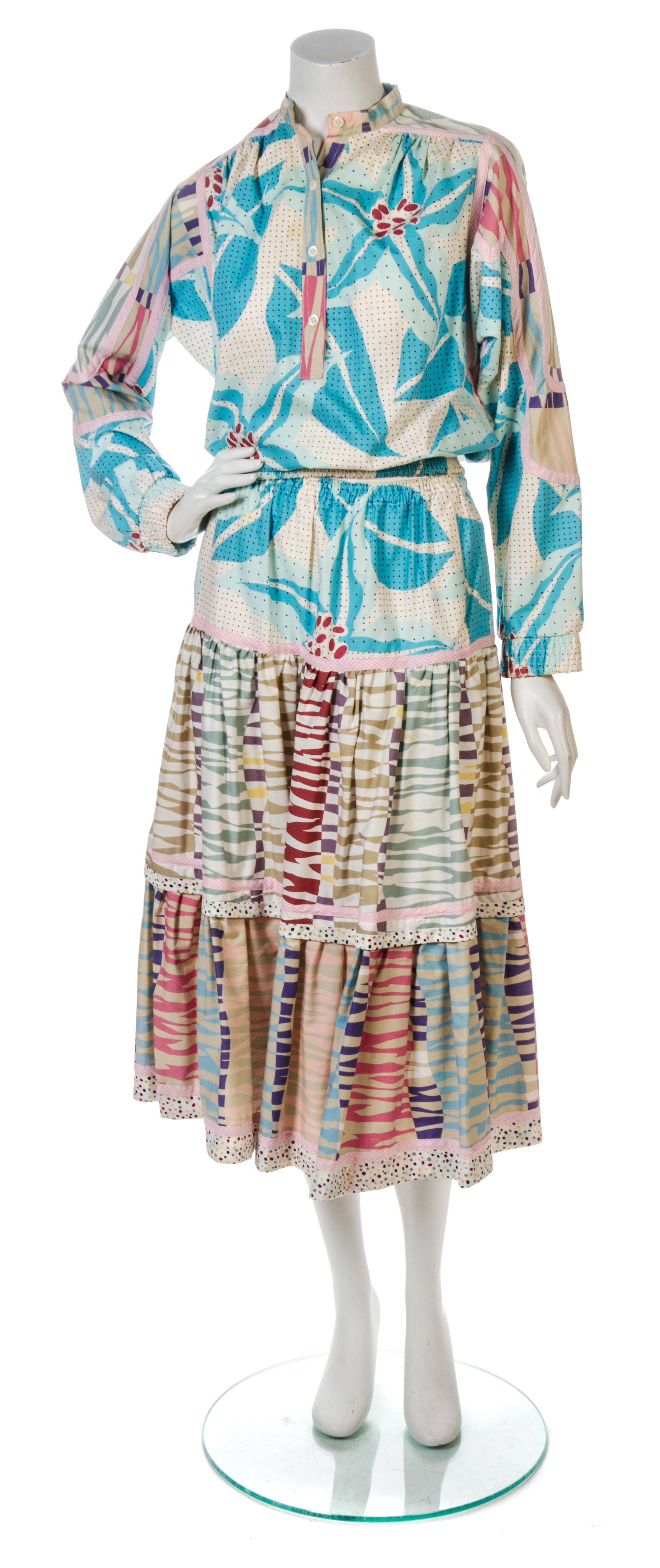 A Koos Van Den Akker Multicolor Cotton Print Skirt Ensemble, Size 8.