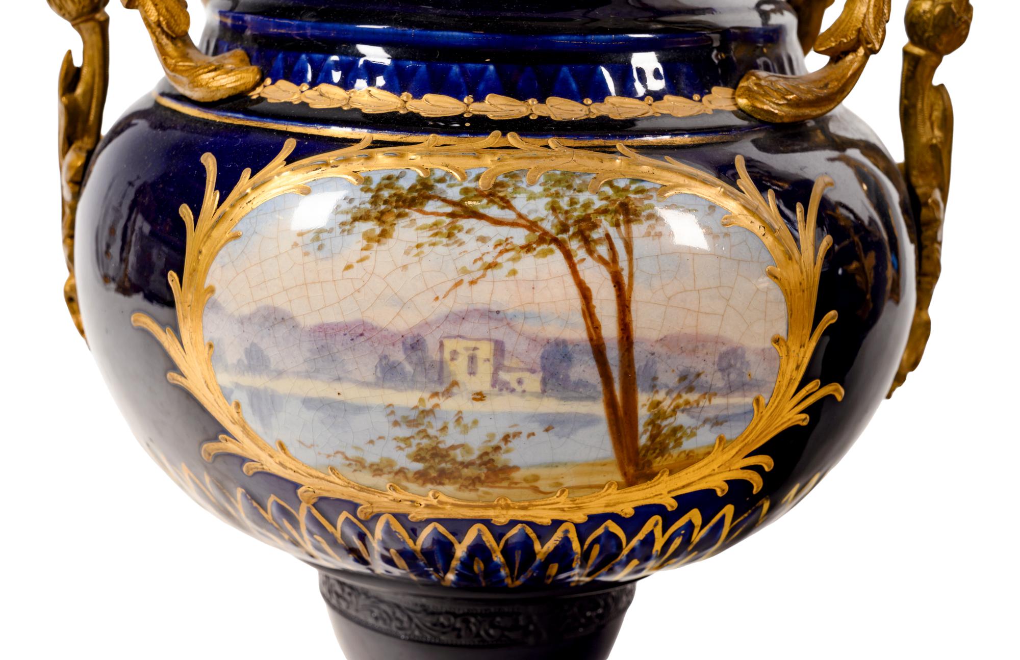 A Pair of Sèvres Style Porcelain Vases Mounted as Lamps
