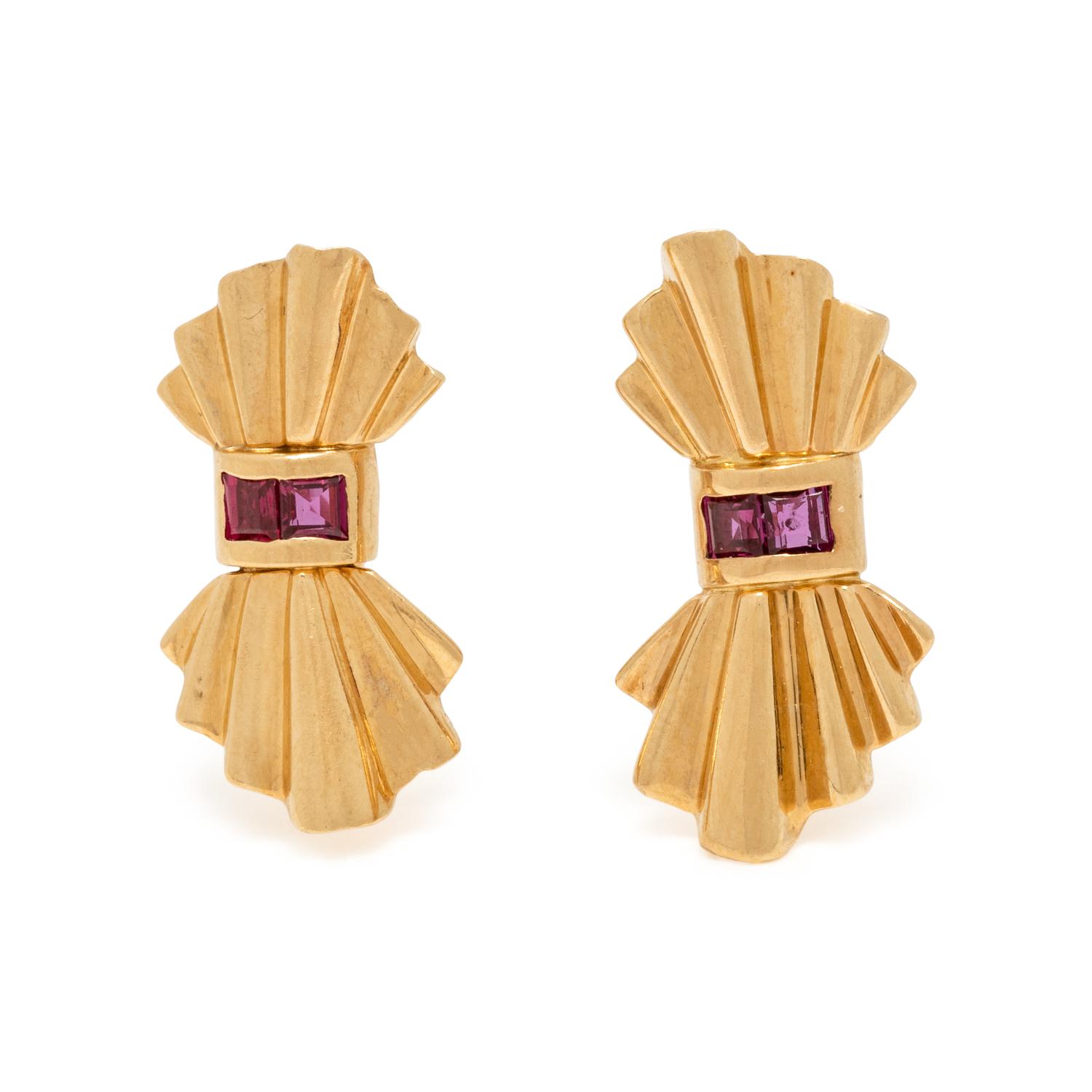 TIFFANY & CO., YELLOW GOLD AND RUBY EARRINGS