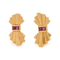 TIFFANY & CO., YELLOW GOLD AND RUBY EARRINGS