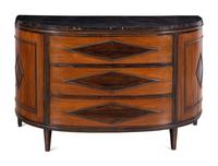 A Continental Mahogany Marble-Top Demilune Commode