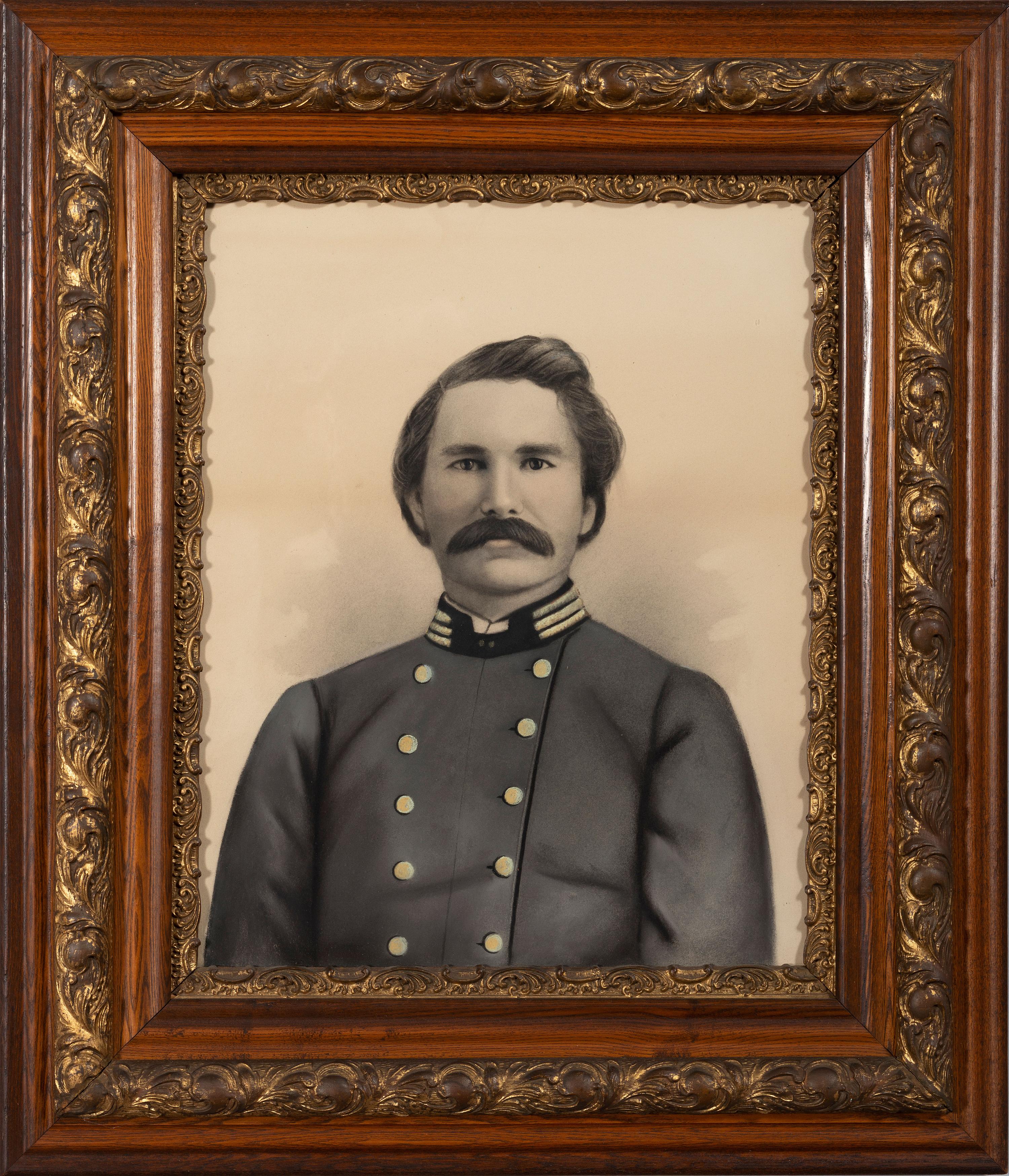 [CIVIL WAR]. Charcoal portrait of CSA Captain Dr. Thomas Richard Meux, 9th Tennessee Volunteers, with book signed ("Thomas R. Meux").