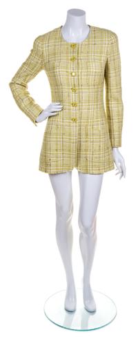 A Chanel Chartreuse Tweed Coat, Size 38.
