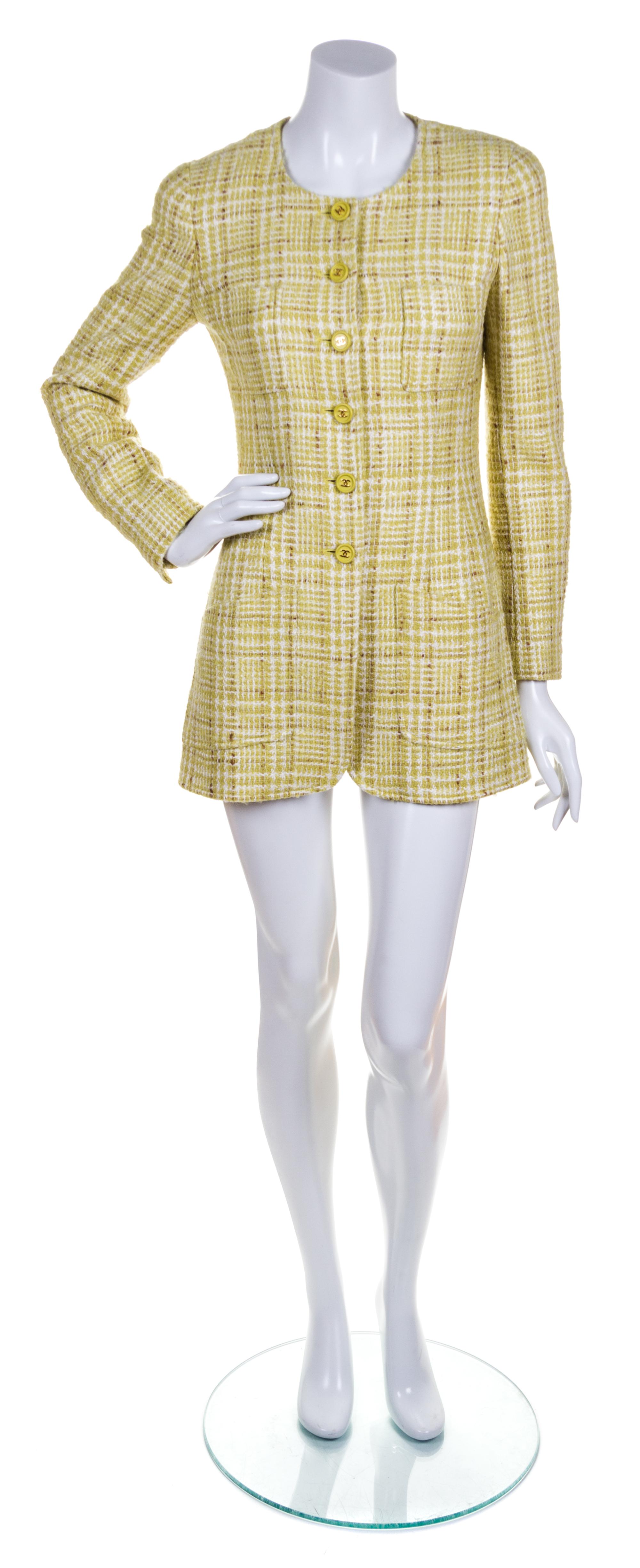 A Chanel Chartreuse Tweed Coat, Size 38.