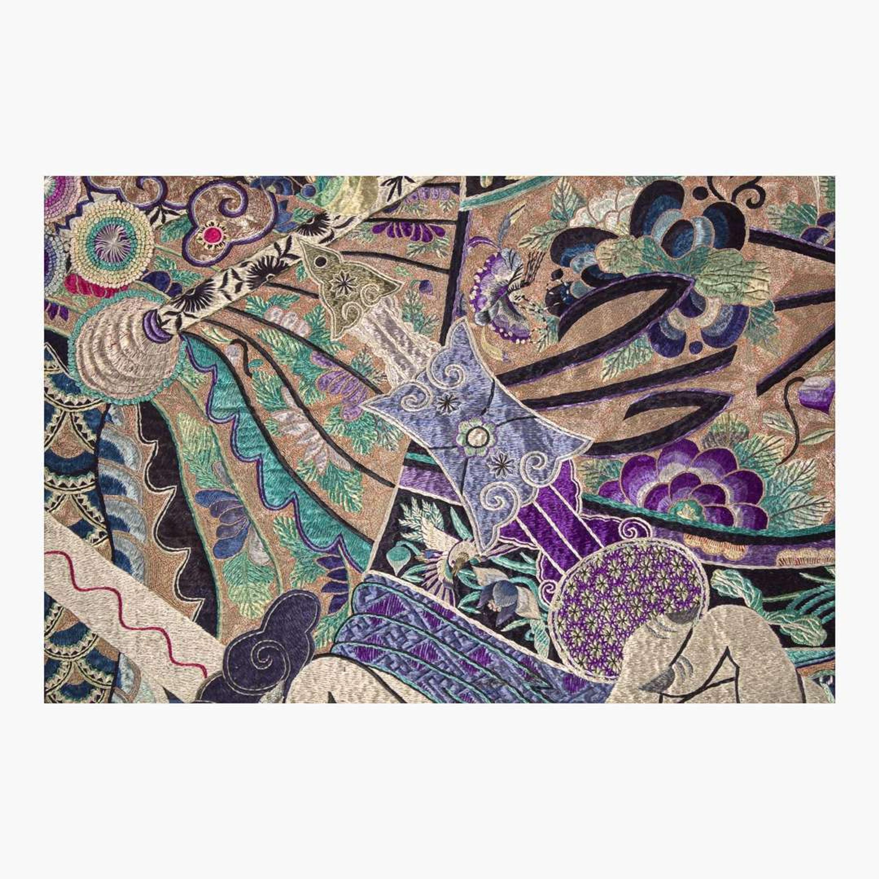 A very large and unusual Chinese silk-embroidered tapestry 巨幅京剧人物挂毯 Late Qing dynasty ??