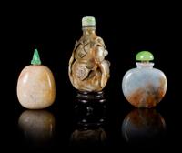 Three Jadeite Snuff Bottles Height of tallest 3 3/4 inches.