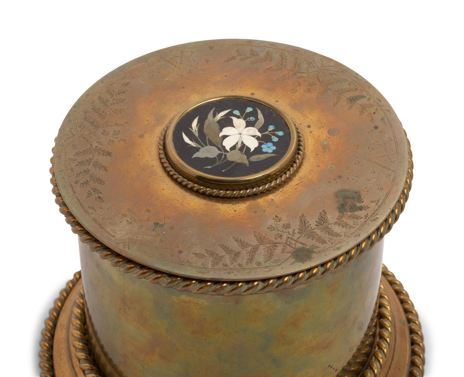 An Italian Pietra Dura Inset Brass Box