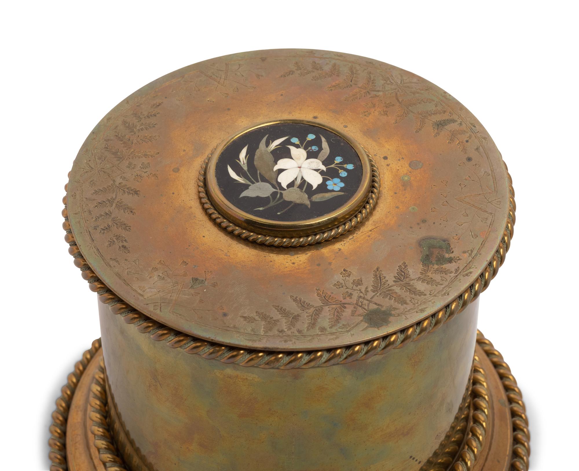 An Italian Pietra Dura Inset Brass Box