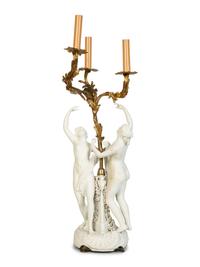 A Pair of Venetian Painted and Parcel Gilt Columns with Putti