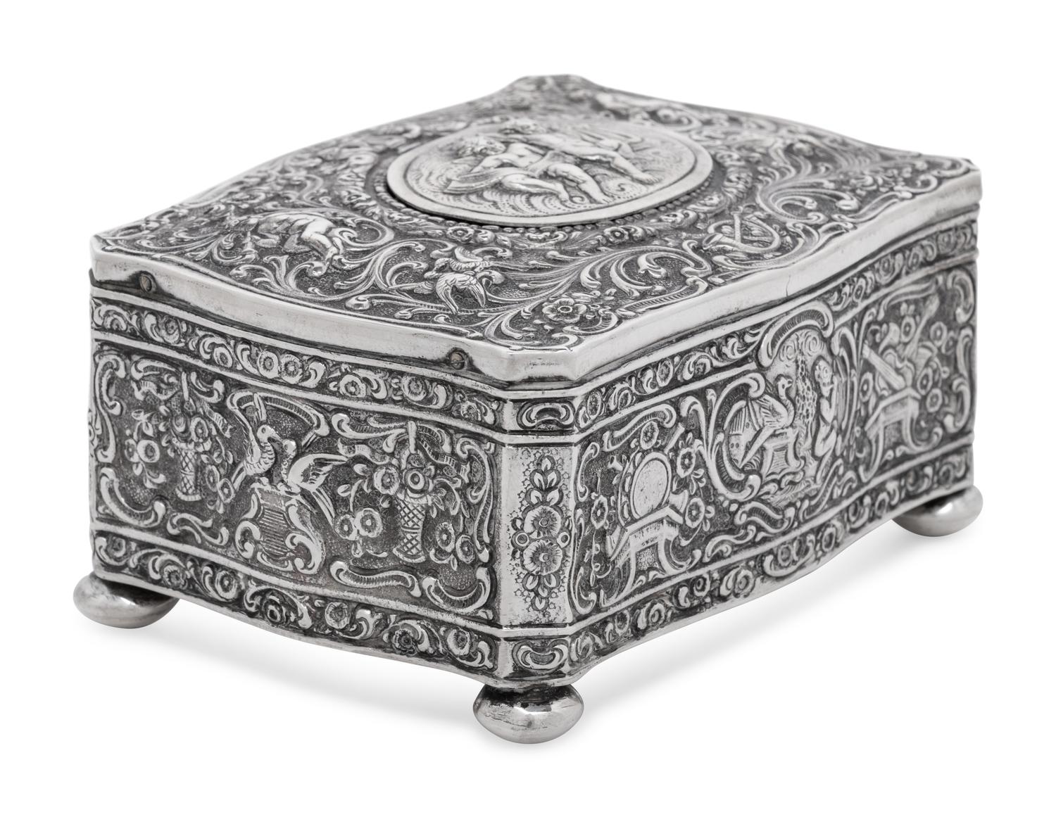 A German Silver Singing Bird Automaton Box