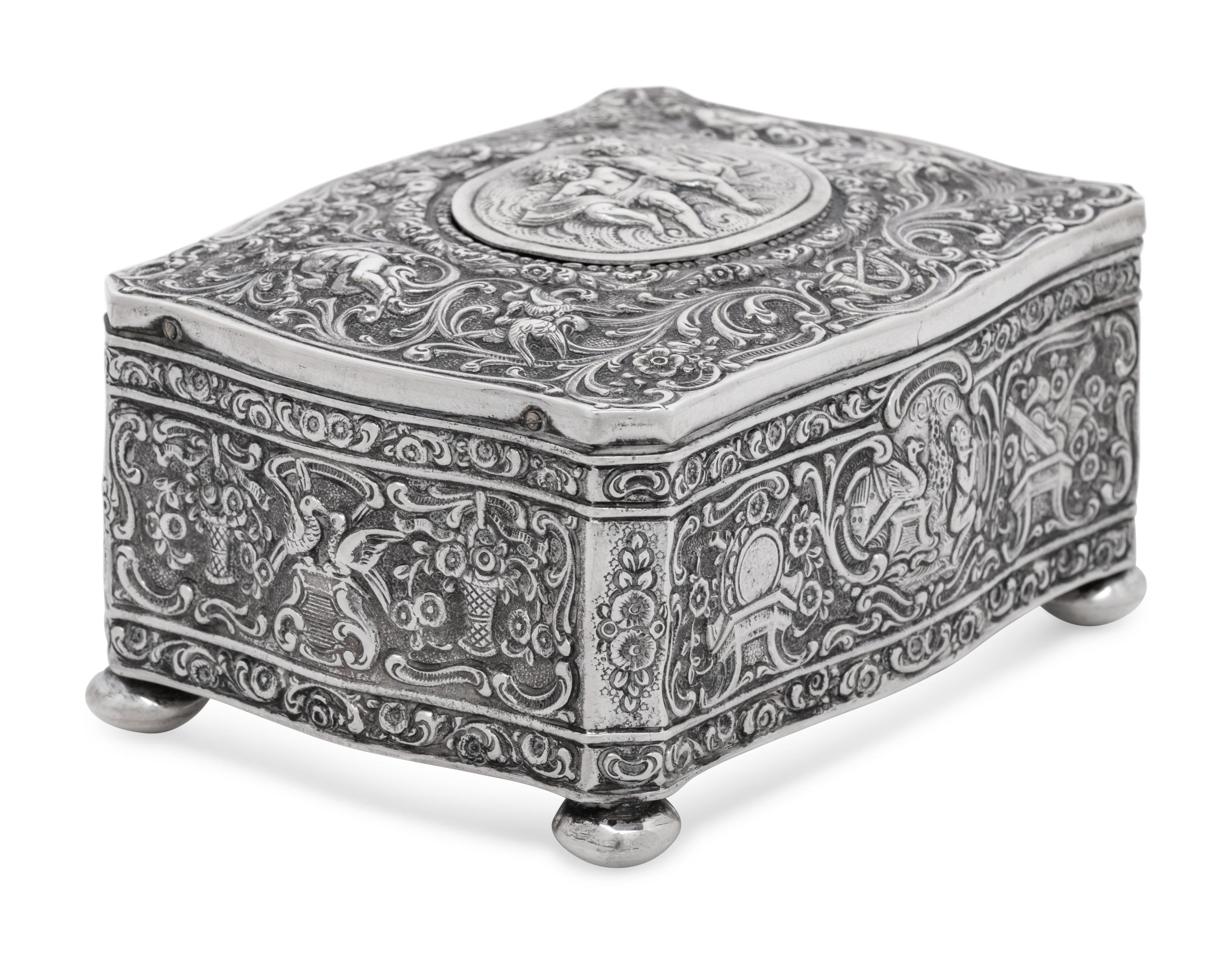 A German Silver Singing Bird Automaton Box