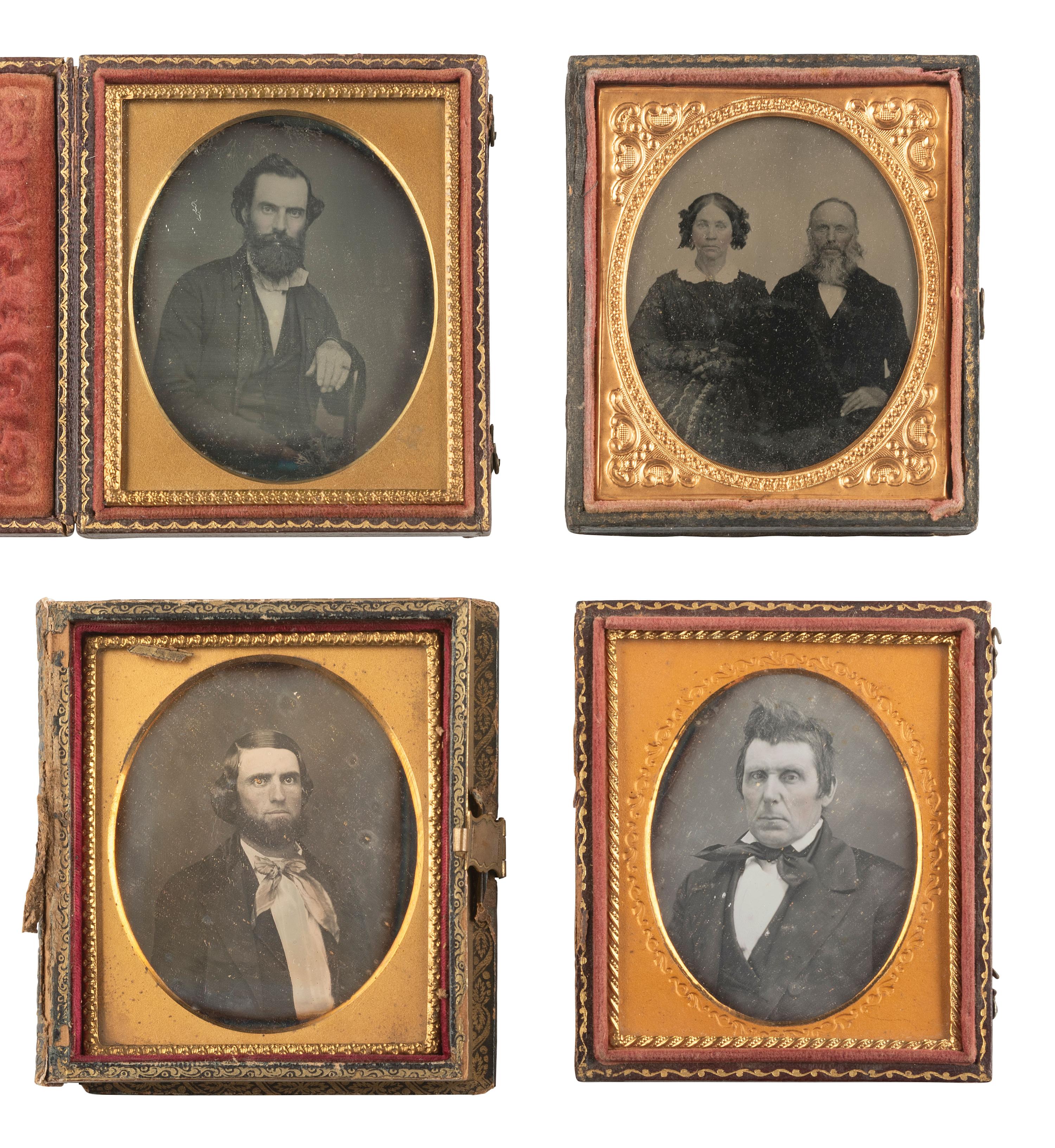 [EARLY PHOTOGRAPHY]. 21 assorted cased images of men with hats and interesting hairstyles.