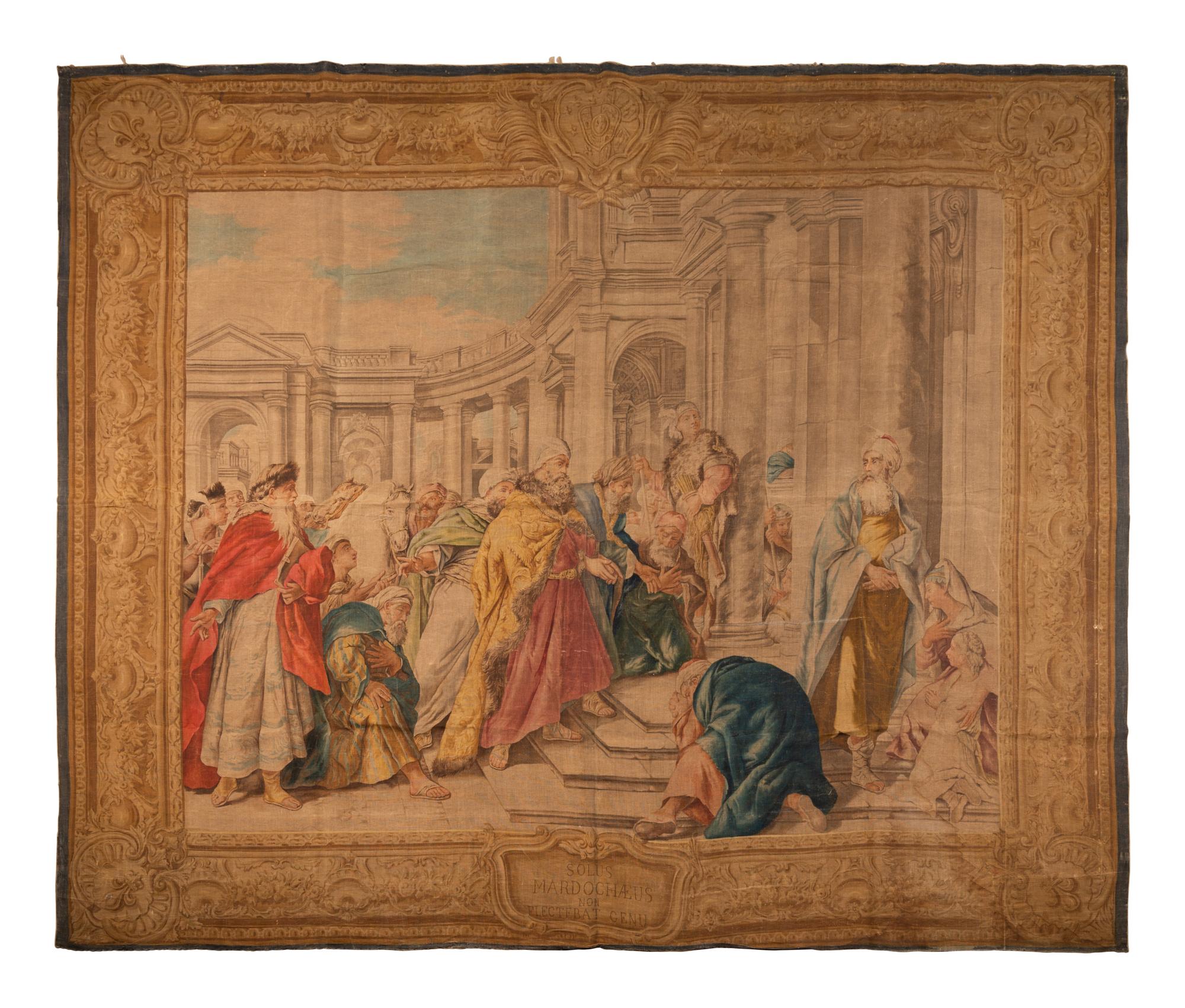 An Italian Painted Tapestry Depicting the Disdain of Mordecai