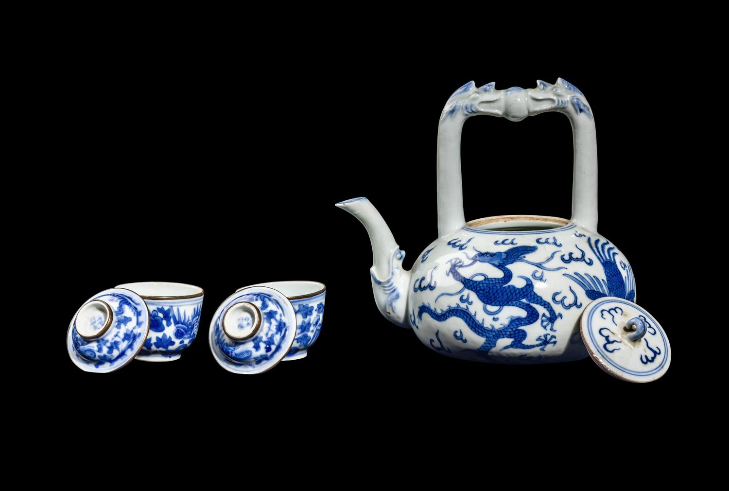 Three Chinese Blue and White Porcelain Tea Wares
