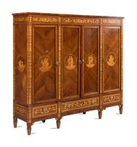 An Italian Neoclassical Style Bookmatch Veneered and Marquetry Cabinet