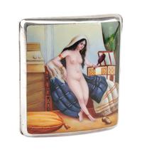 An Enameled Silver Cigarette Case, Likely American, Late 19th/Early 20th Century, the lid enameled to show an Orientalist nude figure i