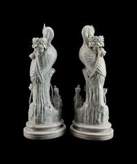 A Pair of Chinese Blanc de Chine Porcelain Crane-Form Candlesticks
