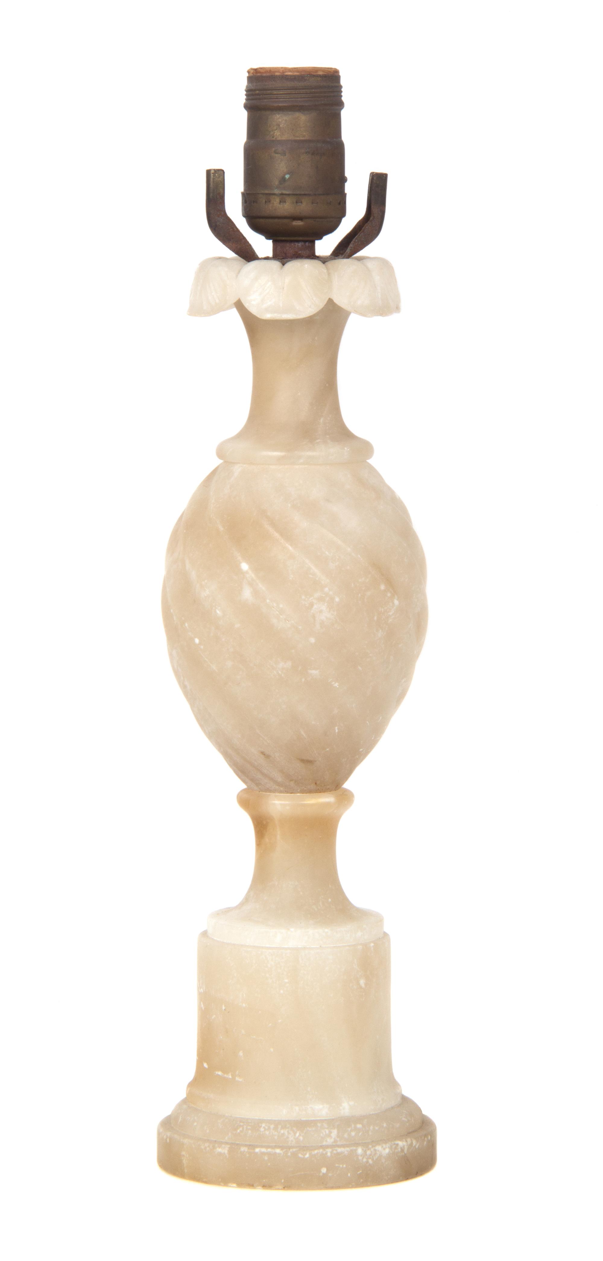 A Pair of Alabaster Table Lamps Height 22 1/2 inches.