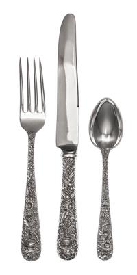 An American Silver Flatware Service, S. Kirk & Son., Baltimore, MD, 20th Century, Repousse pattern, comprising: 18 dinner knives 18 din