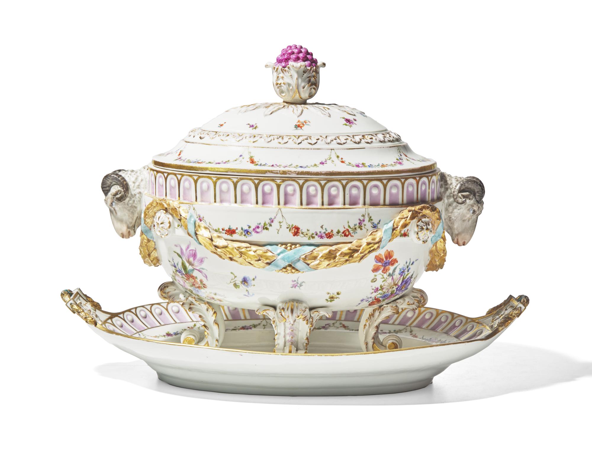 A Meissen Marcolini-Period porcelain covered tureen and oval platter, Germany, 1774-1814