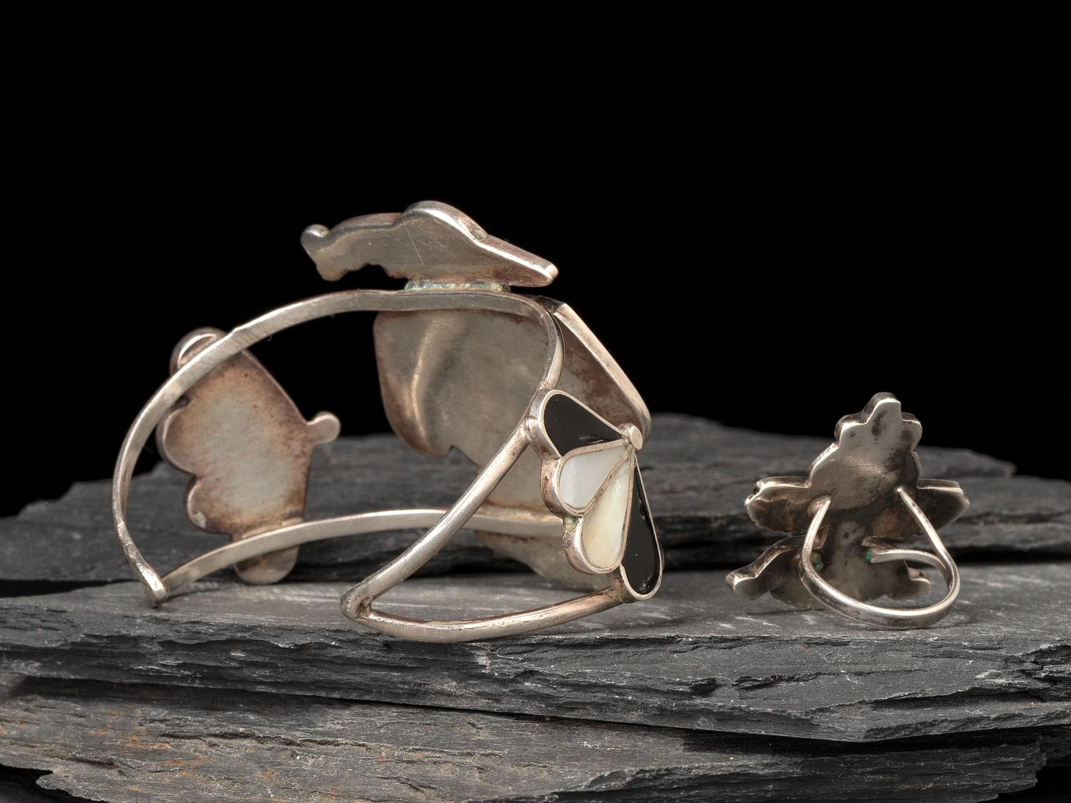 Zuni Silver and Channel Inlay Cuff Bracelet and Ring