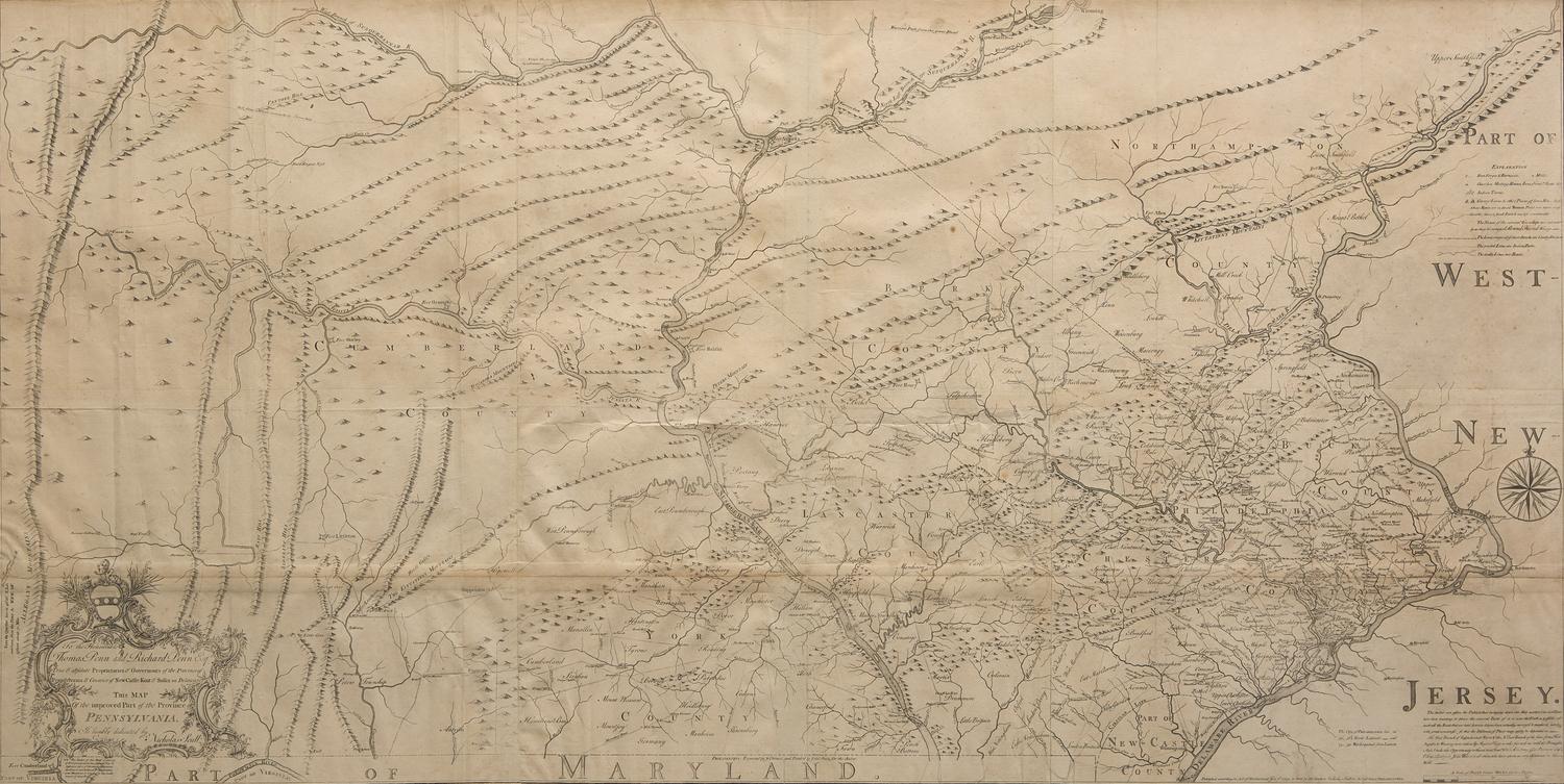 [Maps & Atlases] [Pennsylvania] Scull, Nicholas. To the Honourable Thomas Penn and Richard Penn Esqrs. True & absolute Proprietaries & Governours of the Province of Pennsylvania & Counties of New-Castle Kent & Sussex on Delaware This Map Of the improved Part of the Province of Pennsylvania...