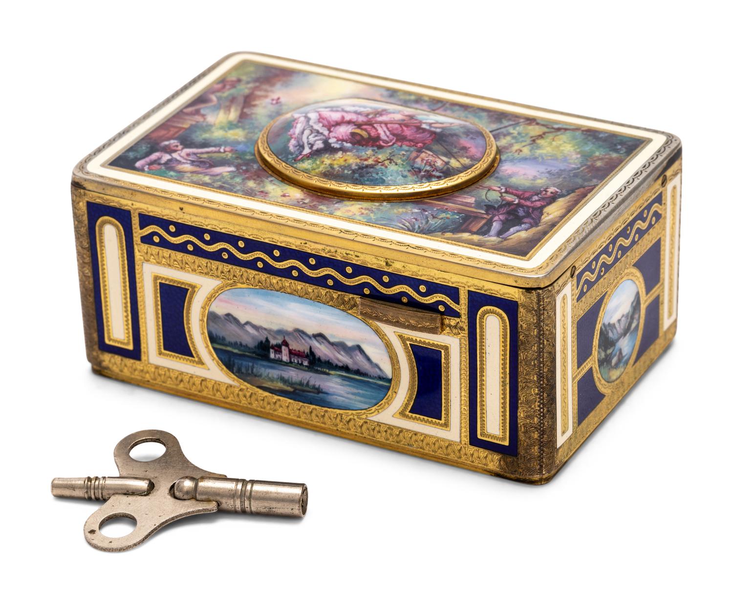 A German Hand-Painted Enamel Singing Bird Automaton Box