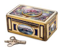 A German Hand-Painted Enamel Singing Bird Automaton Box