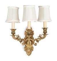 A Pair of Empire Style Brass Three-Light Sconces