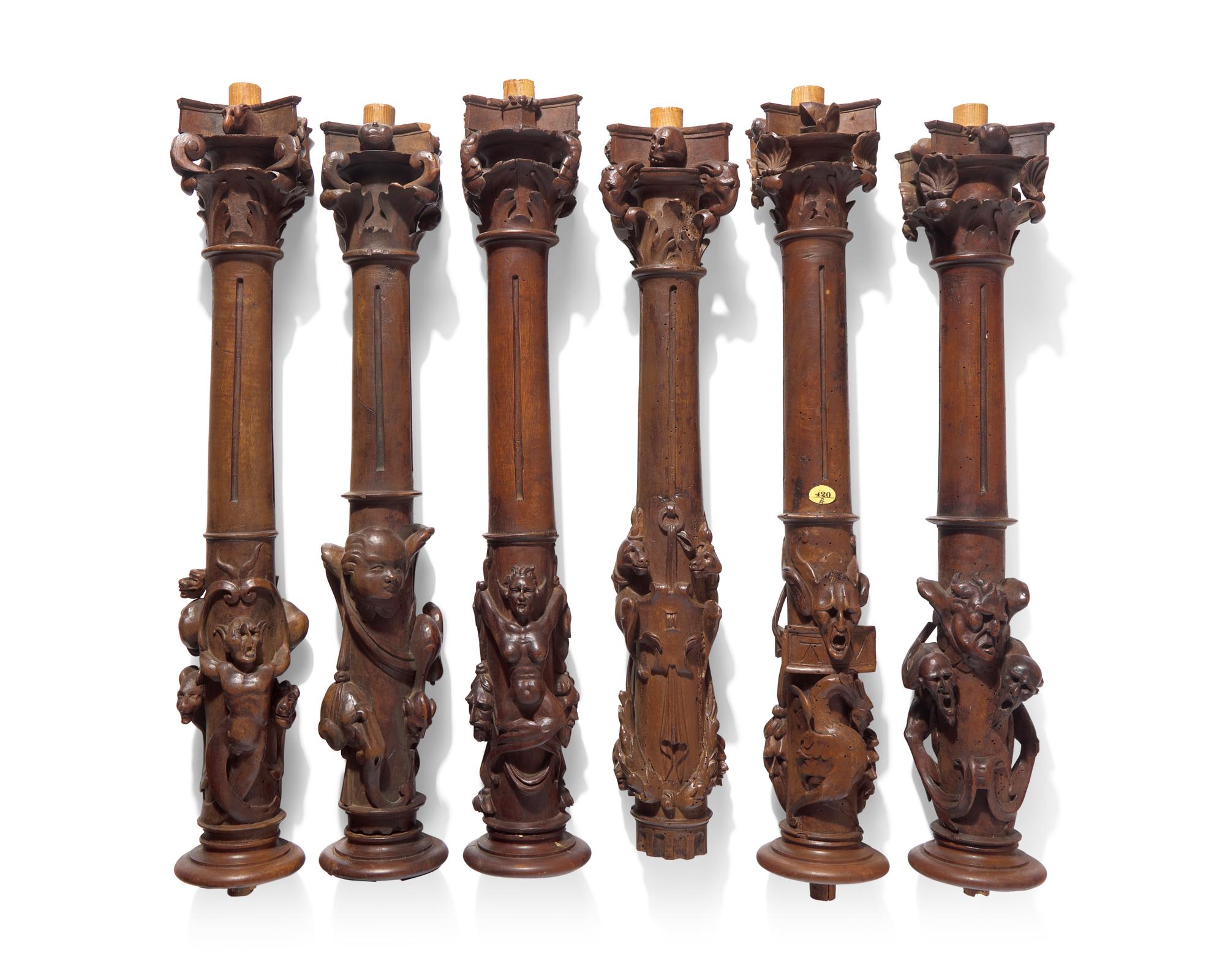 A Set of Twelve Rare and Important Spanish Plateresque Carved Walnut Colonettes from the Jaén Cathedral