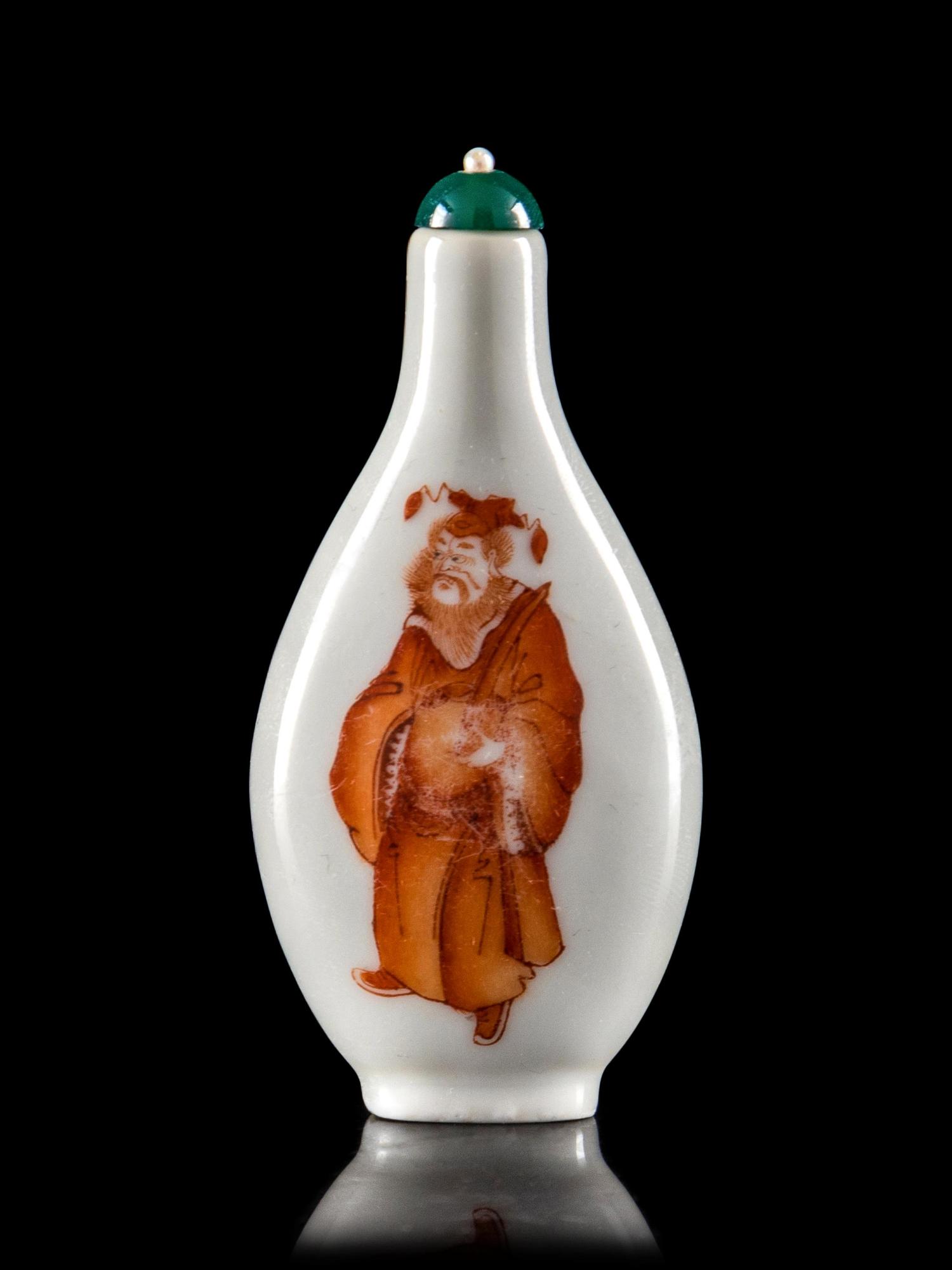 An Iron Red Decorated 'Zhong Kui' Porcelain Snuff Bottle